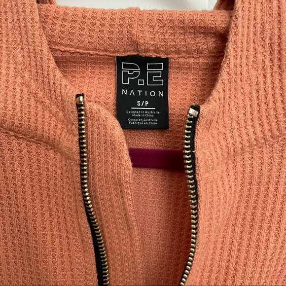 P.E Nation Orange Waffle Knit Half Zip Pullover w Hood Long Sleeve S - Picture 5 of 5